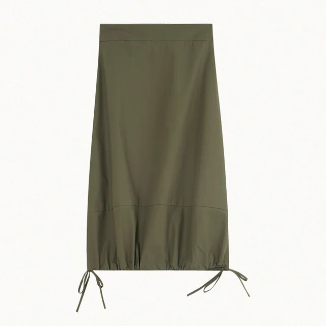 Elegant Simple Korean Style Drawstring At Hem A Line Skirt Army Green - Shop at LoveMi