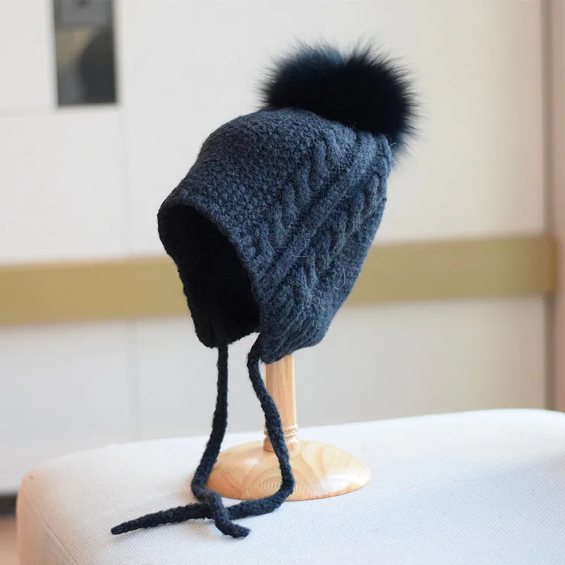 Cute Braid Woolen Cap Women - Black