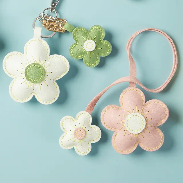 Two color Flower Pendant Keychain Handmade DIY Material Package Pink - Shop at LoveMi