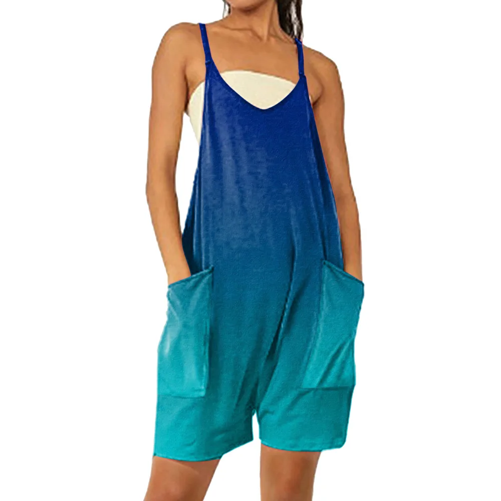 Women's Fashion Casual Printing Pocket Suspender Shorts Jumpsuit 2Xl 2 Style - Shop at LoveMi
