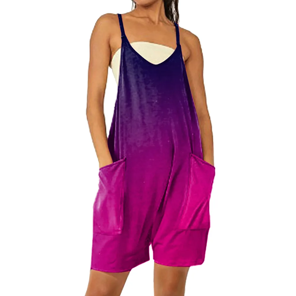 Women's Fashion Casual Printing Pocket Suspender Shorts Jumpsuit L 4 Style - Shop at LoveMi