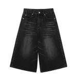 High Waist Wide Leg Cropped Denim Shorts Black Washed