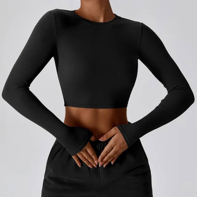 Running Exercise T shirt Long sleeved Workout Clothes Quick drying Slimming Lightweight Premium Black - Shop at LoveMi
