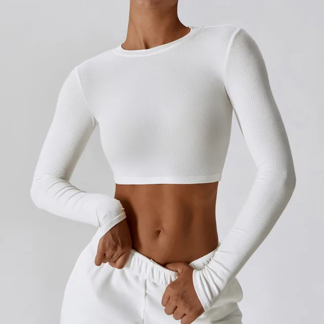 Running Exercise T shirt Long sleeved Workout Clothes Quick drying Slimming Lightweight Swan White - Shop at LoveMi