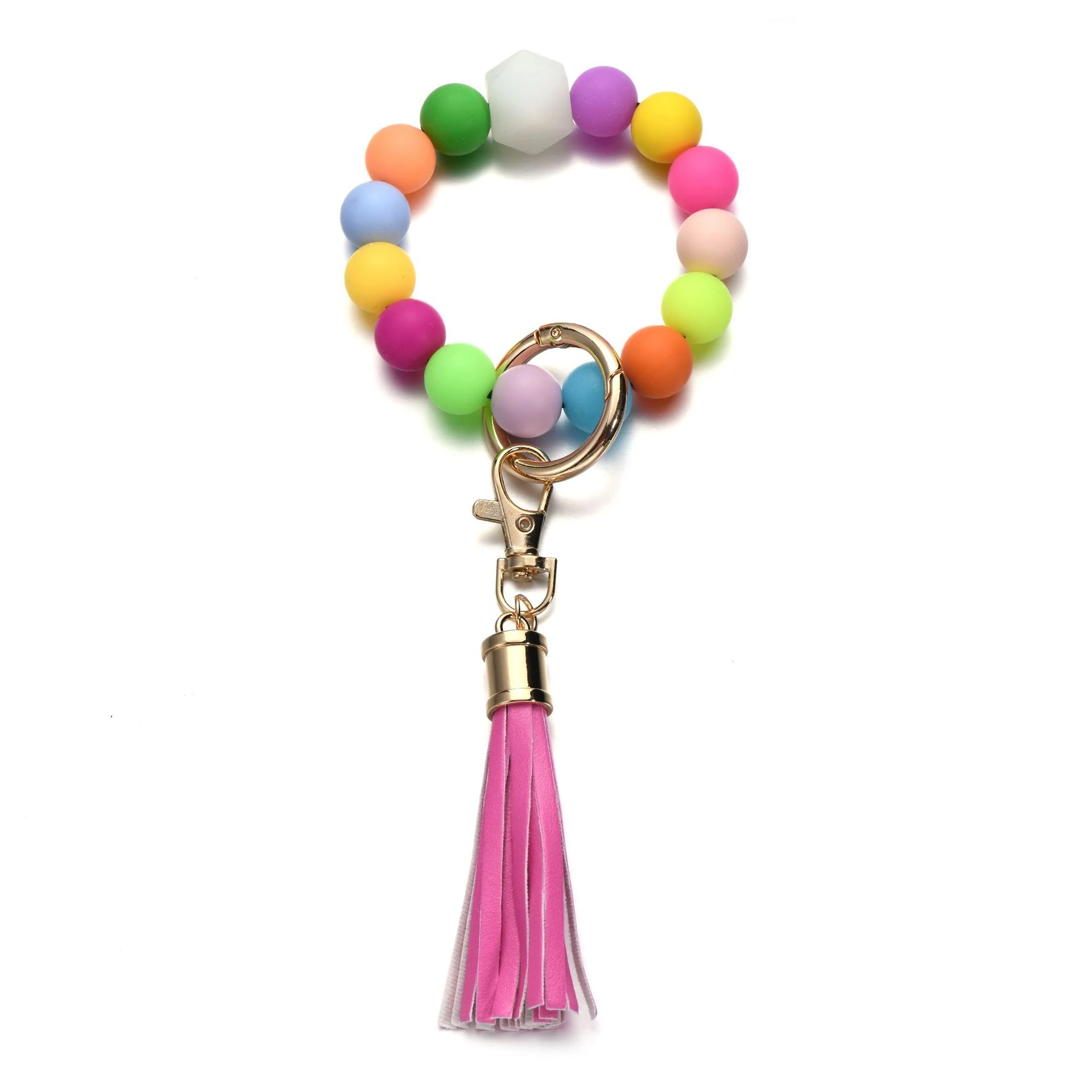 Fluorescent Silicone Beads Bracelet Keychain - Colored Beaded