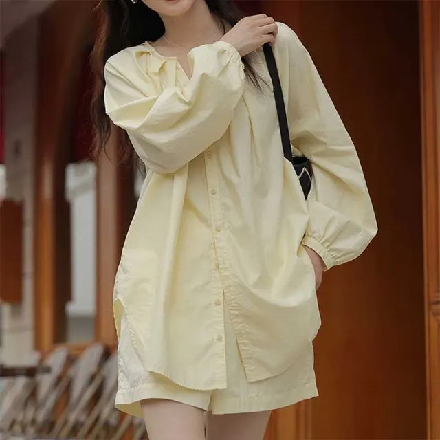 Sun Protection Shirt Shorts Women's Clothing Light Yellow Top - Shop at LoveMi
