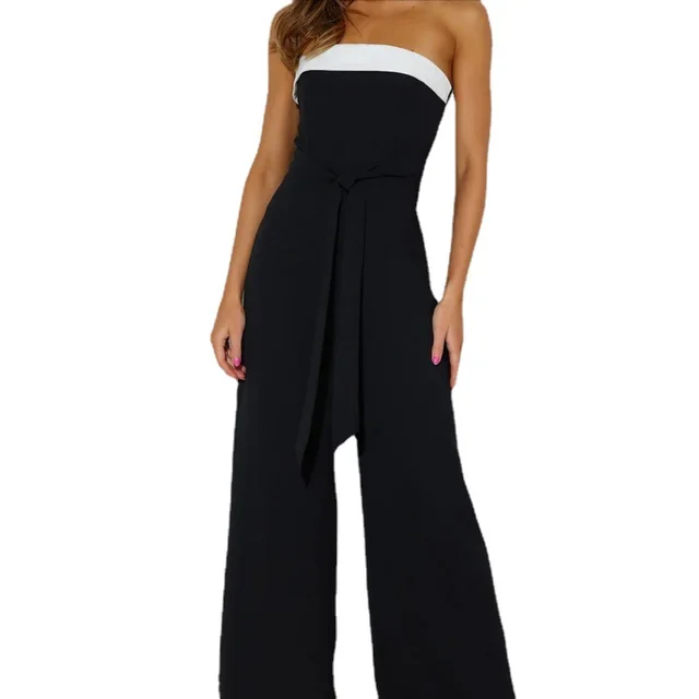 Women's Jumpsuit Fashion Colorblock Off neck Waist Black - Shop at LoveMi