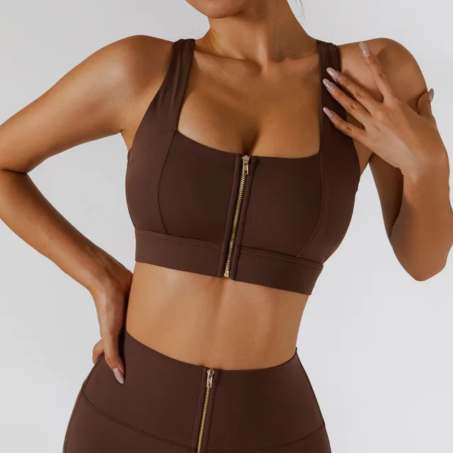 Sports Suit Seamless Yoga Set Women Two Pieces Brown Bra2 - Shop at LoveMi