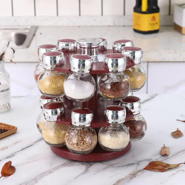 Kitchen Supplies Small Seasoning Bottle Combination Small Seasoning Containers With Shelf Red Double Layers 16 Bottles - Shop at LoveMi