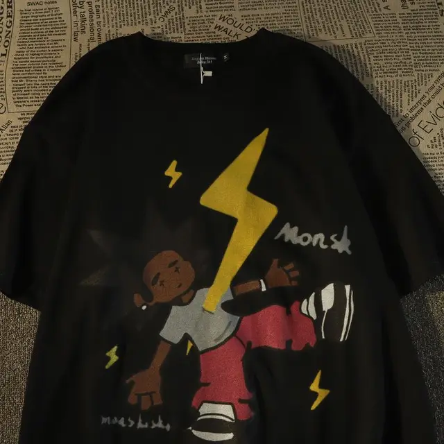New Cartoon American Fashion Brand Thin T shirt Black - Shop at LoveMi