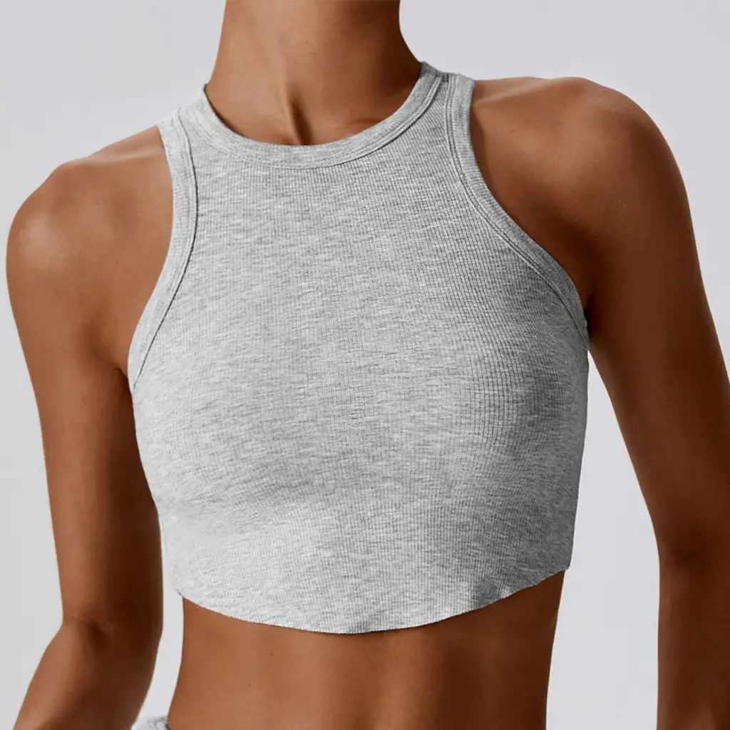 Tight Back Yoga Clothes Breathable Sports I-shaped T-shirt Inner Match Sleeveless - Flower Grey