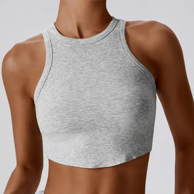 Tight Back Yoga Clothes Breathable Sports I shaped T shirt Inner Match Sleeveless Flower Gray - Shop at LoveMi