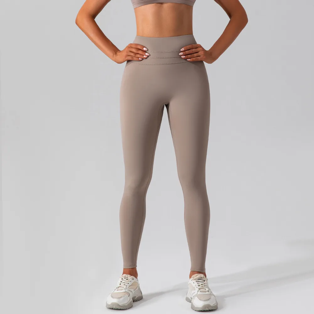 High Waist Shaping Nude Feel Yoga Quick drying Skinny Workout Pants Mocha - Shop at LoveMi