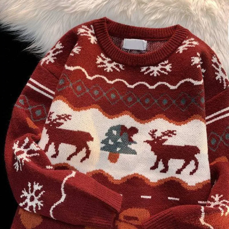 Women's Autumn Niche Idle Style Christmas Elk Sweater Red - Shop at LoveMi
