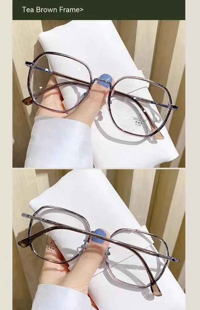 Transparent Glasses Myopia Slimming Glasses Frame Light Polygon Frame Tea Brown - Shop at LoveMi