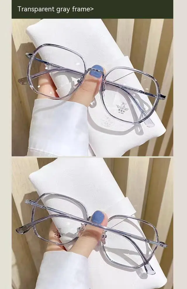 Transparent Glasses Myopia Slimming Glasses Frame Light Polygon Frame Transparent Gray Frame - Shop at LoveMi
