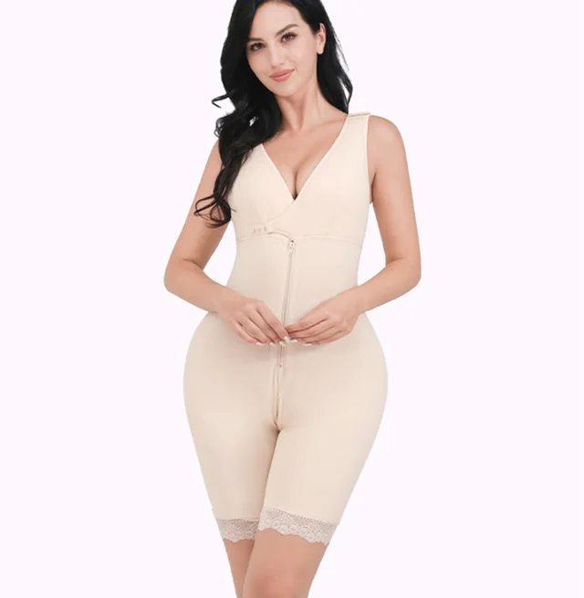 Large Size One piece Shapewear Cotton Cup Open Crotch Postpartum Slimming And Hip Lifting Polymerization Bra Suit Almond - Shop at LoveMi