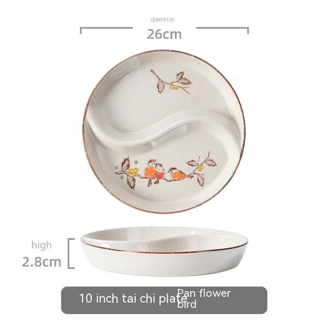 Ceramic Double Grid Eight Trigrams Mandarin Duck Dining Plate 10 Inch Flower And Bird Plate - Shop at LoveMi