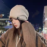 Knitted Wool Winter Warm Pile Heap Cap - Beige
