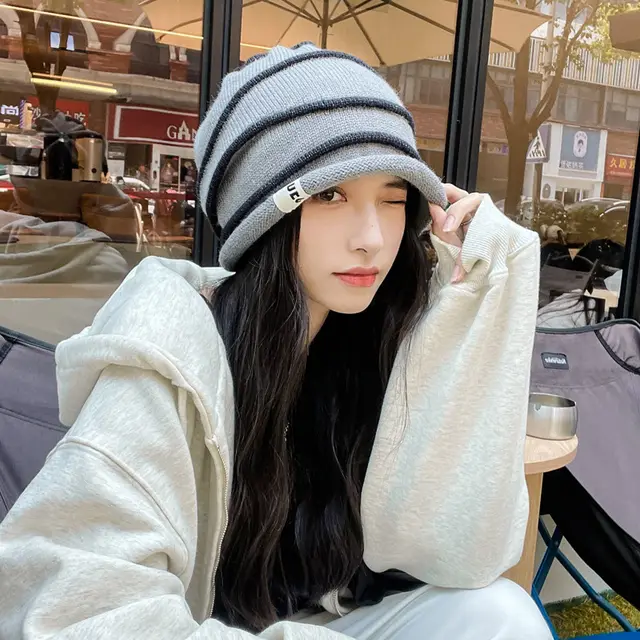 Water Ripple Knitted Woolen Yarn Bag Cap Mm778 Gray - Shop at LoveMi
