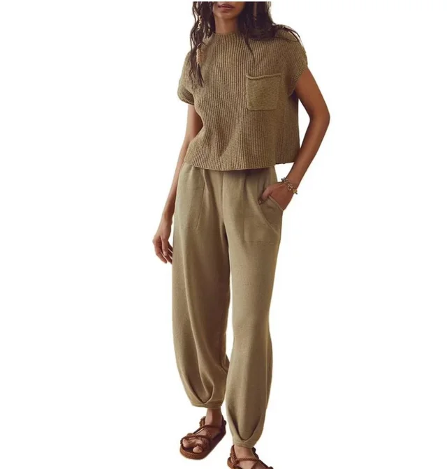 Pocket Design Ankle tied Suit For Women Brown - Shop at LoveMi