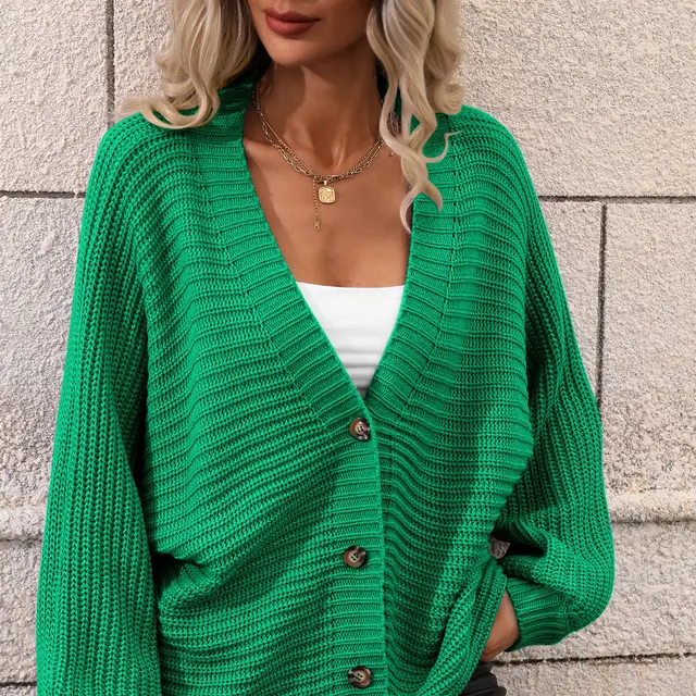 Women's Knitted Cardigan Loose Sweater Green - Shop at LoveMi