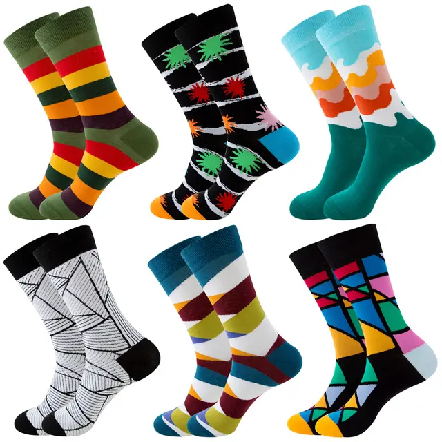 Animal Fruit Geometric Printing Six color Combination Men's Socks Geometric Six Color Series 5 - Shop at LoveMi