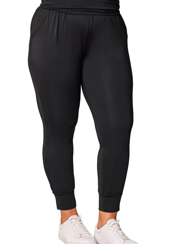 Casual Plus Size Fitness Cropped Tight Solid Color High Waist Leggings Women Black - Shop at LoveMi