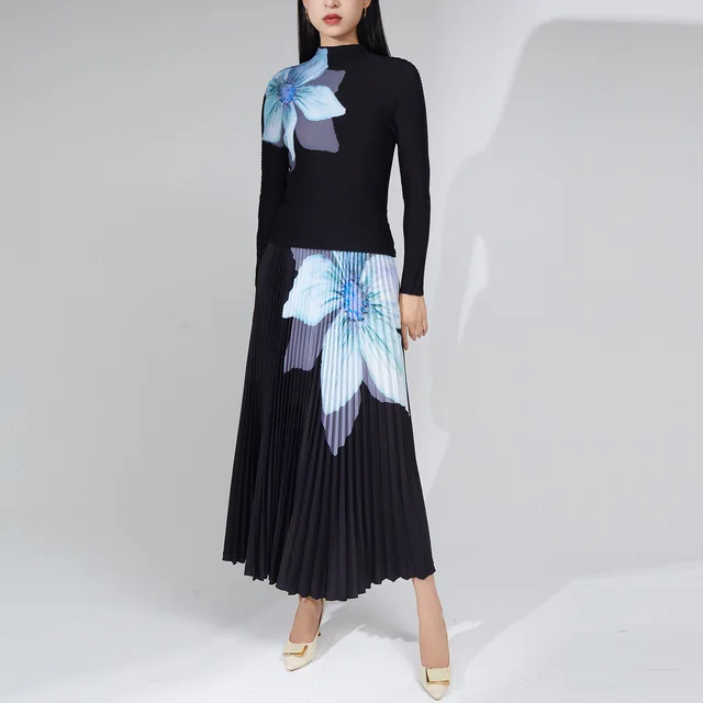 Women's Clothing Autumn Fashion Pleated Skirt Two piece Suit Black - Shop at LoveMi