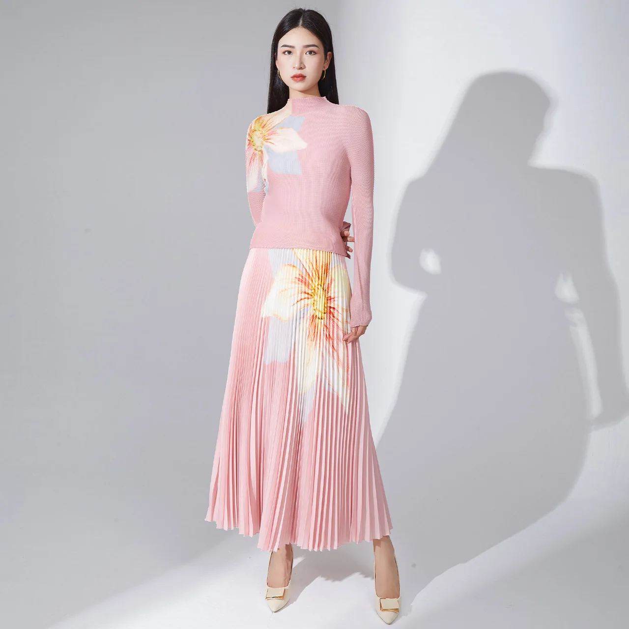 Women's Clothing Autumn Fashion Pleated Skirt Two-piece Suit - Pink