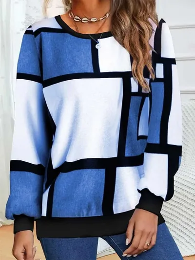 Casual Geometric 3D Printed Loose Long Sleeves Round Neck Sweater 3 Style - Shop at LoveMi