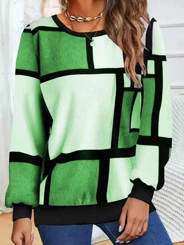 Casual Geometric 3D Printed Loose Long Sleeves Round Neck Sweater Xxxxxl - Shop at LoveMi