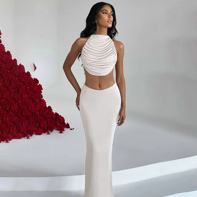Women's Fashion Solid Color Casual Sleeveless Vest Slim Fit Long Dress Suit Apricot - Shop at LoveMi