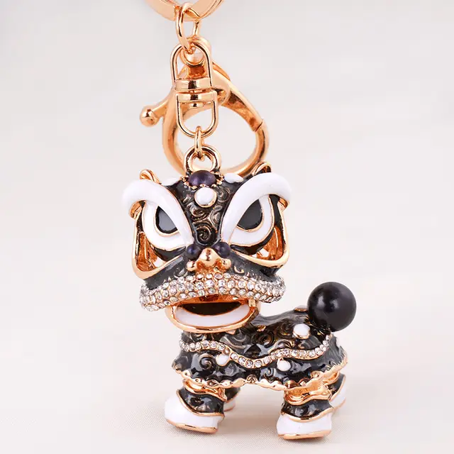 KIRIN Accessories Lion Dance Alloy Key Ring Vintage Ornaments Rotating Lion Dance Automobile Hanging Ornament Black - Shop at LoveMi