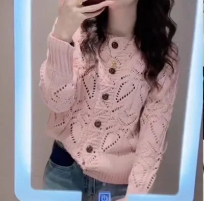 Crochet Hollow out Short Design Blouse Pink - Shop at LoveMi