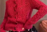 Crochet Hollow-out Short Design Blouse - Red