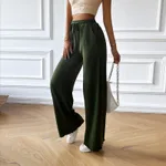 Women's Fashion Loose Casual Solid Color Wide Leg Trousers - Green