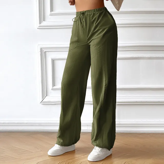 Women's Fashion Casual Loose fitting Wide leg Trousers Army Green - Shop at LoveMi
