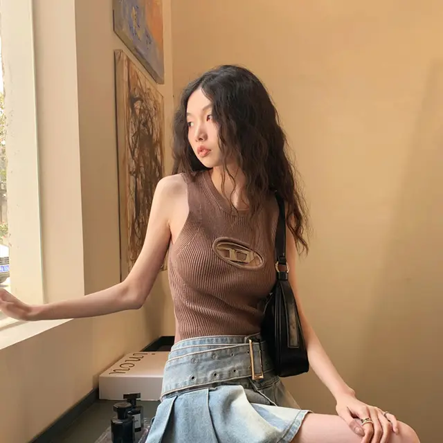 Women's Knitted Camisole Inner Wear Outer Wear Coffee - Shop at LoveMi