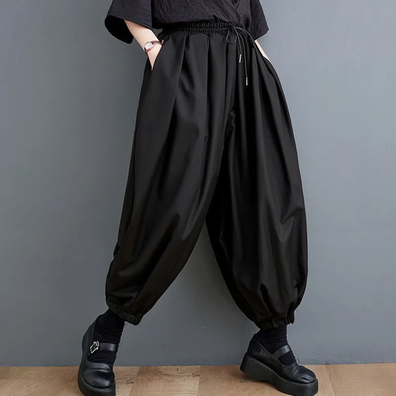 Women's Fashion Casual Loose Slimming Ankle-length Knickerbockers - Black Knickerbocker