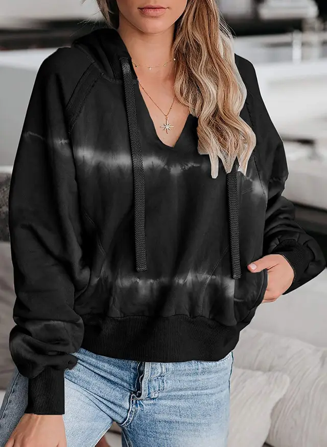 European And American Tie dye Loose Gradient Casual Hooded Sweater Black - Shop at LoveMi