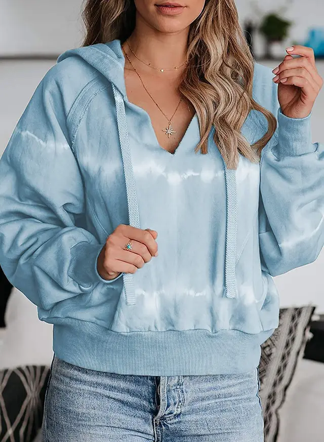 European And American Tie dye Loose Gradient Casual Hooded Sweater Blue - Shop at LoveMi