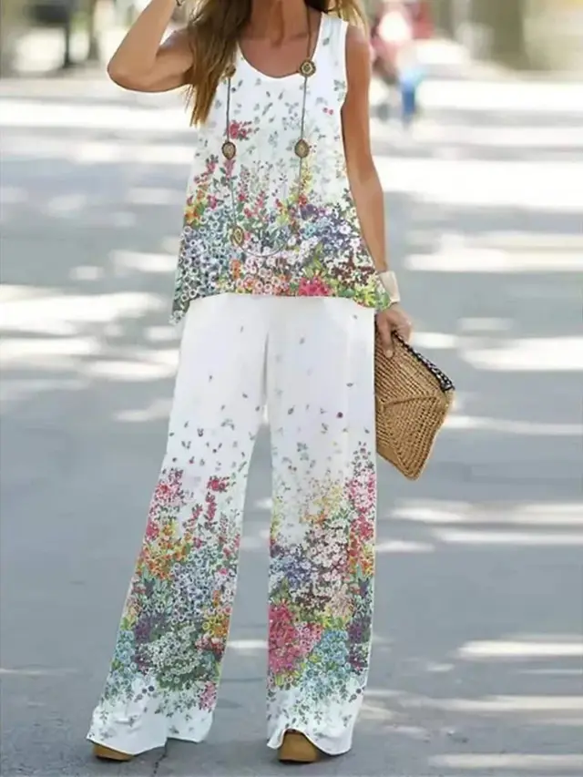 Women's Fashion Printed Casual Vest Trousers Two piece Suit Figure 5 - Shop at LoveMi