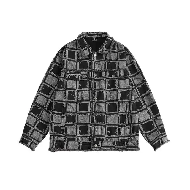 Plaid Denim Coat Top Jacket Black - Shop at LoveMi