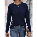 European And American Long Sleeve Solid Color Thread Knitted Top - Qs23800 Blue