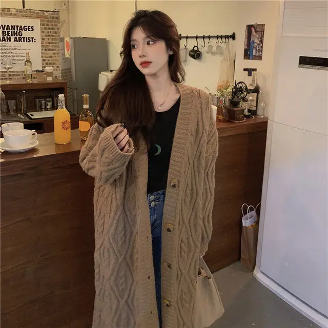 Fashion Loose Sweater Coat Women's Thickened Khaki - Shop at LoveMi