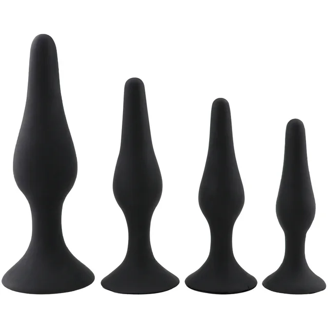 Silicone Product Four piece Set Stimulation Pull Beads Hands free Suction Cup Butt Plug Oversized Black - Shop at LoveMi