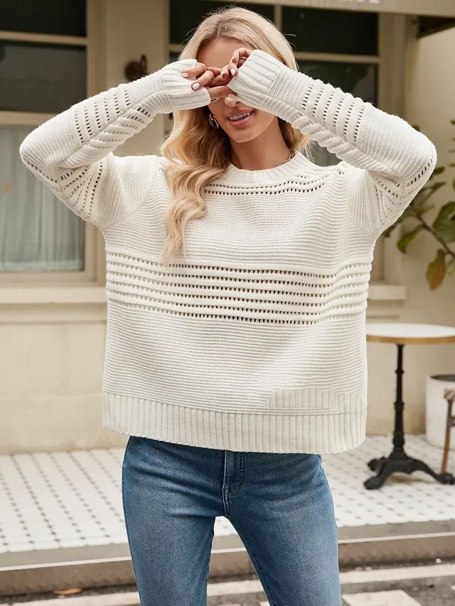 Pit Stripe Women's Knitwear Fashion White - Shop at LoveMi
