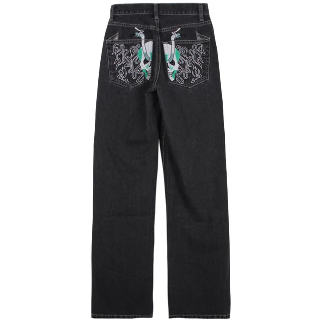 Women's High Waist Straight Wide Leg Printed Slim Jeans Black - Shop at LoveMi