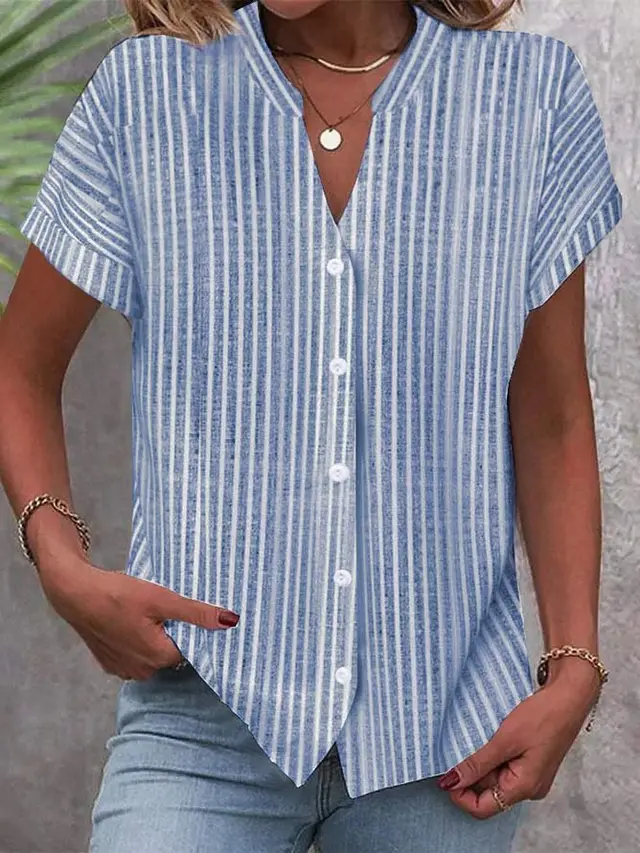 European And American New Short sleeved Shirt Navy Style Striped Casual T shirt Blue - Shop at LoveMi